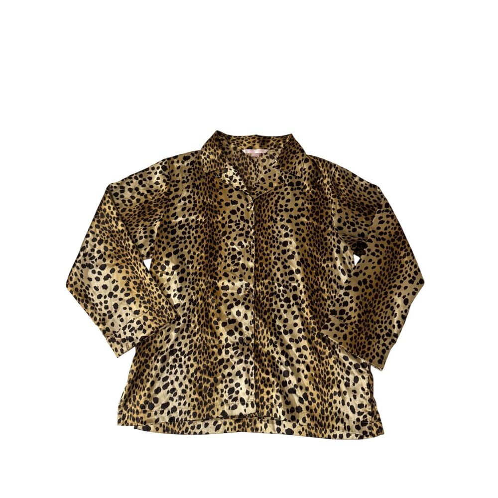 Victoria's Secret Cheetah Print Long Sleeve Pajama Shirt Button Up Women's Small
